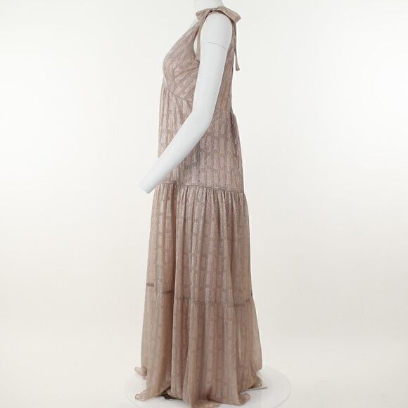 Taylor Metallic-Knit Smocked V-Neck a-Line Dress - Rose - Picture 3 of 5